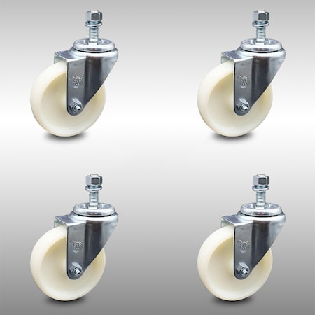 Service Caster 4 Inch SS Nylon Wheel Swivel 10mm Threaded Stem Caster Set SCC-SSTS20S414-NYS-M1015-4